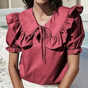 Statement Collar Puff Sleeve Blouse